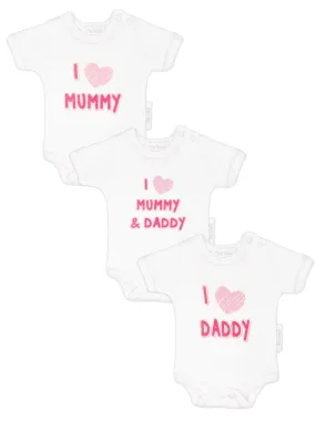 3 Pack Vests: I Love My Mummy & Daddy - Pink