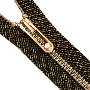 #5 Gold with Black Dual Tape Fancy Designer Metal Zipper