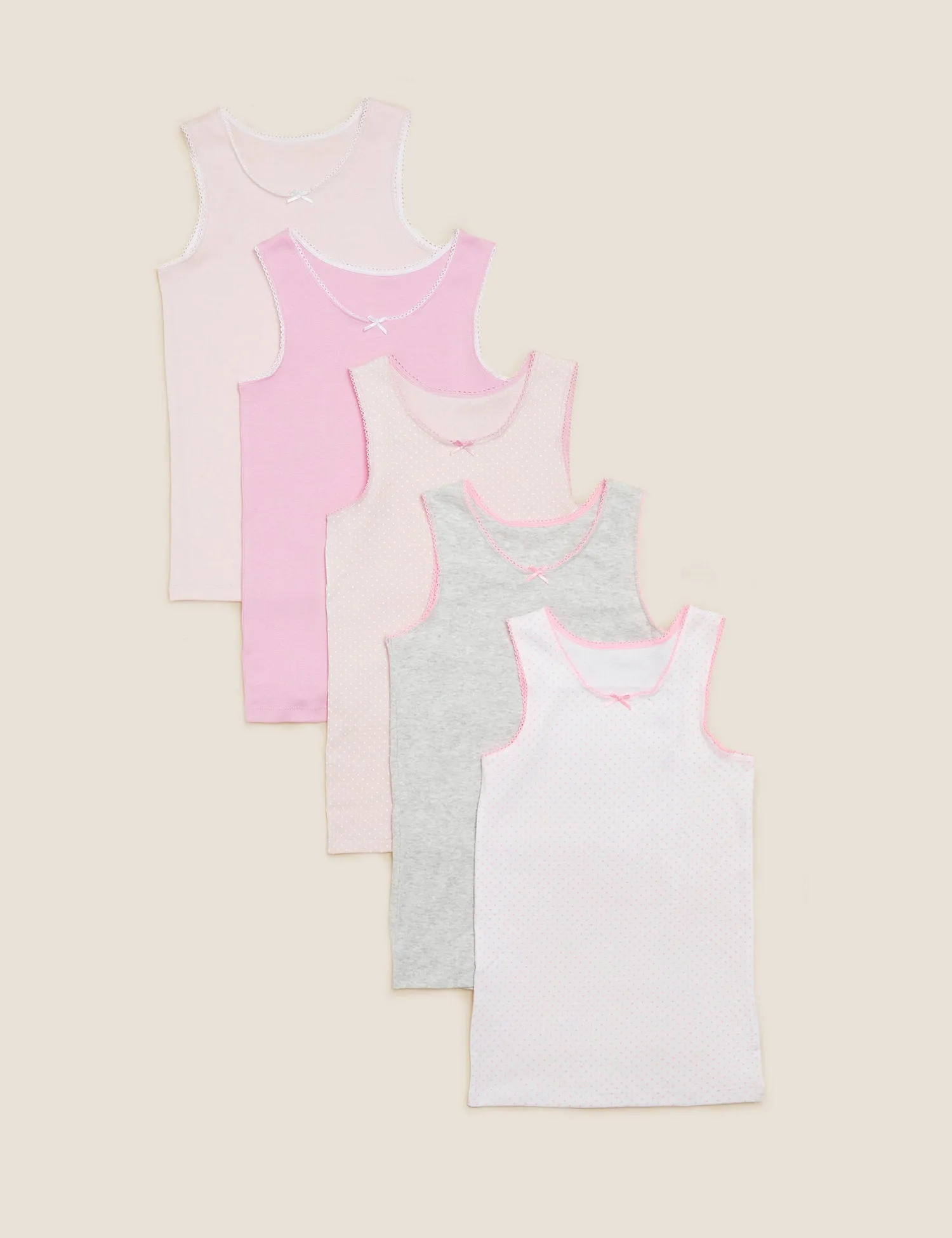 5pk Pure Cotton Spotted & Plain Vests