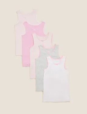 5pk Pure Cotton Spotted & Plain Vests