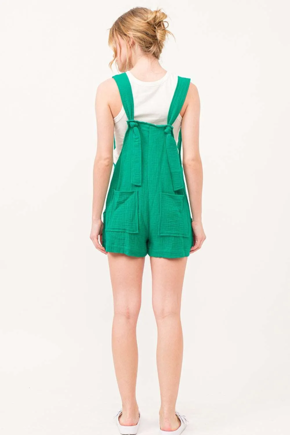 And The Why Button Up Tie Back Sleeveless Romper