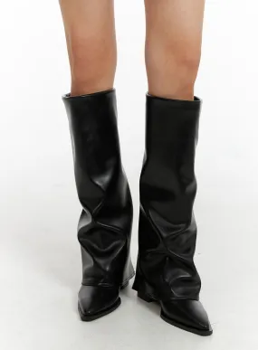 Back Zip-Up Faux Leather Boots CJ410