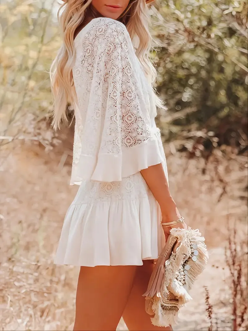 Bat Sleeve Lace Short Mini Summer Dress