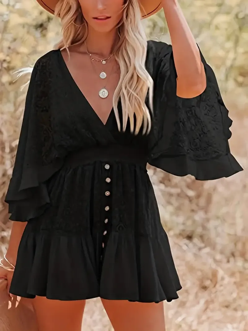 Bat Sleeve Lace Short Mini Summer Dress