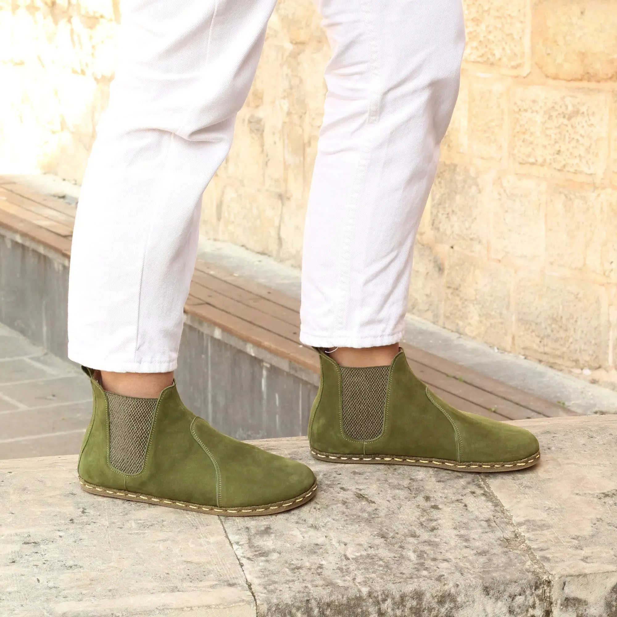 Chelsea Boots Handmade Green Barefoot Women's