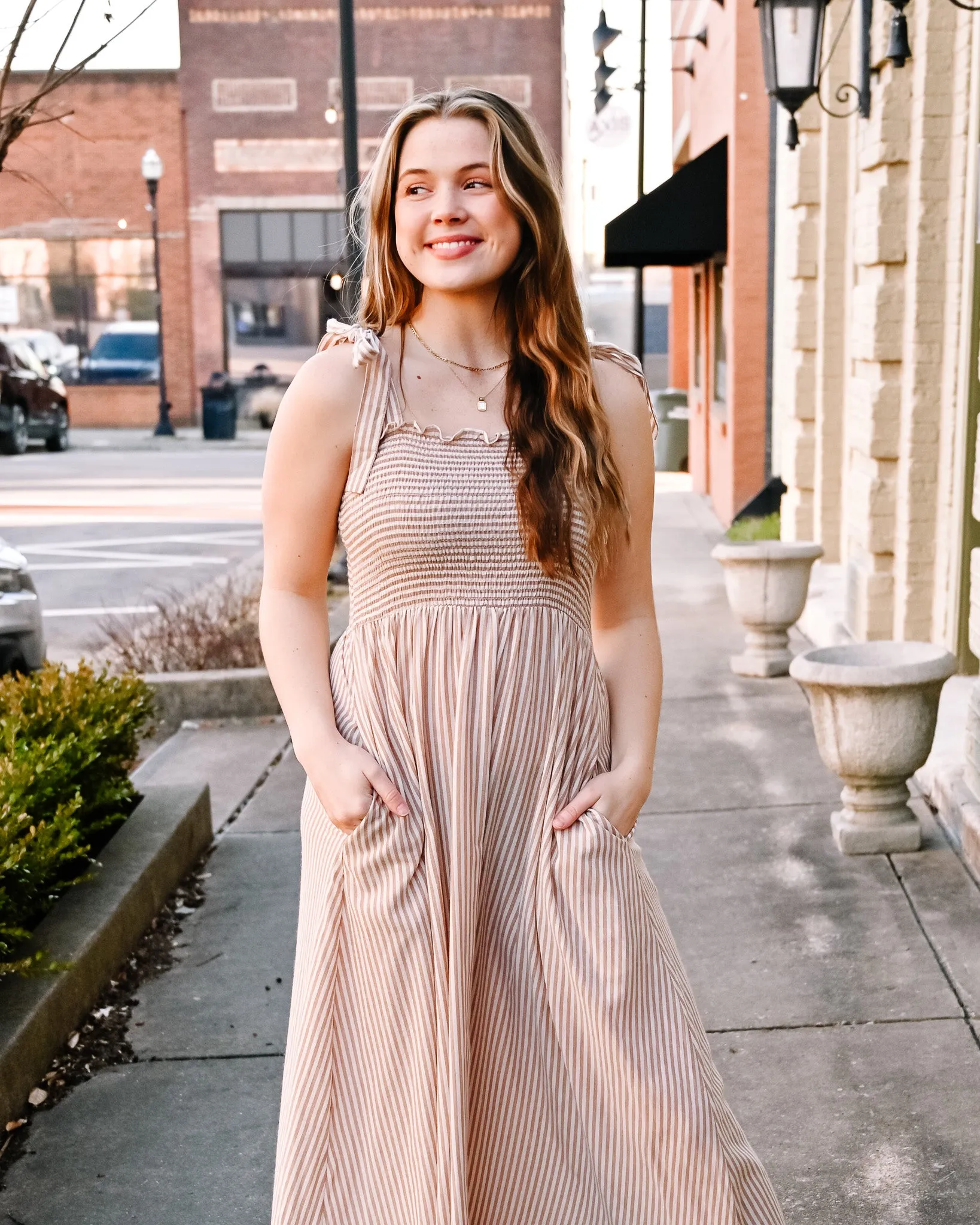 Coconut Striped Midi Dress