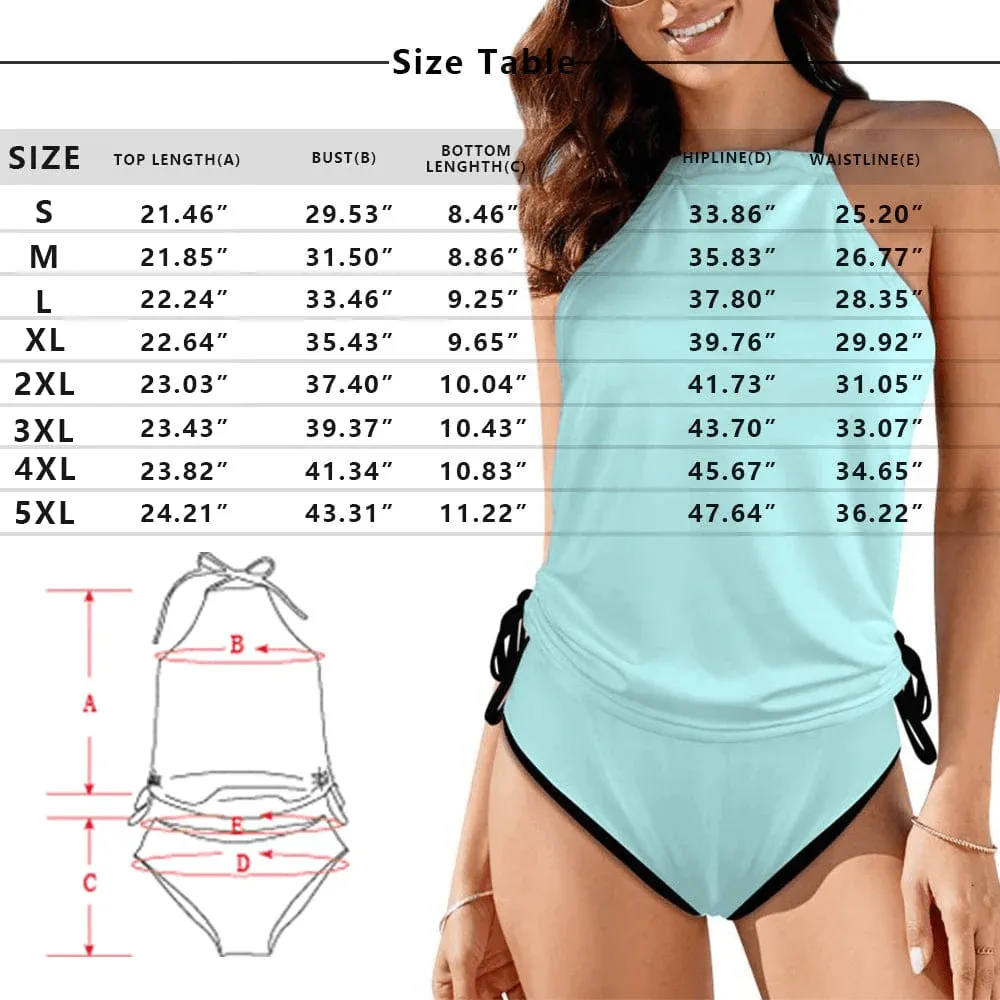 Custom Face Lily Flower Womens Sexy Halter Tummy Control Swimsuit Tankini Top Sets Fashion Two Piece Bathing Suit with Tie Side