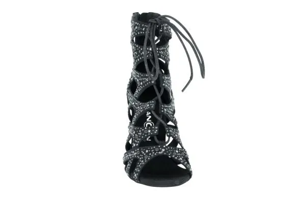 Dancin Boots with Crossed Bands Black whit Crystal Strass 