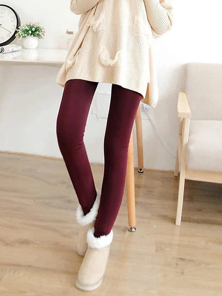 Ultra-Warm Fleece Lined Leggings for Women in Black and Wine