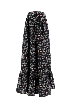 Hera Strapless Dress Black Retro Carnation Print