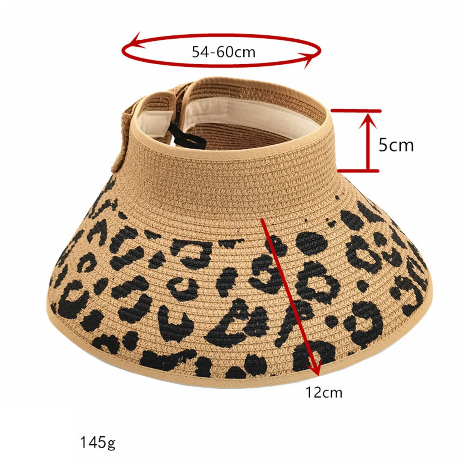 Ladies Straw Bow Leopard Print Straw Hat Vacation Travel Sunscreen Sunhat