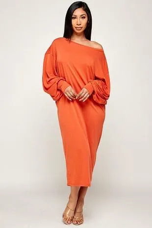 LONG SLEEVE MIDI DRESS SOLID COLORS