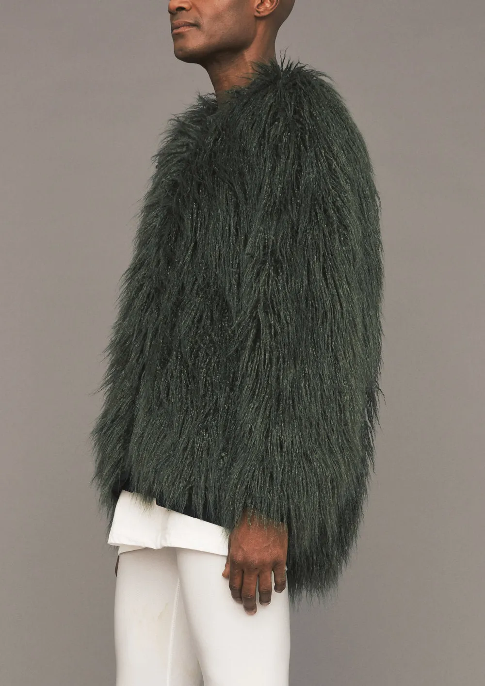 PILOT JACKET - FAUX FUR SHAGGY dark green / FUR LINING black