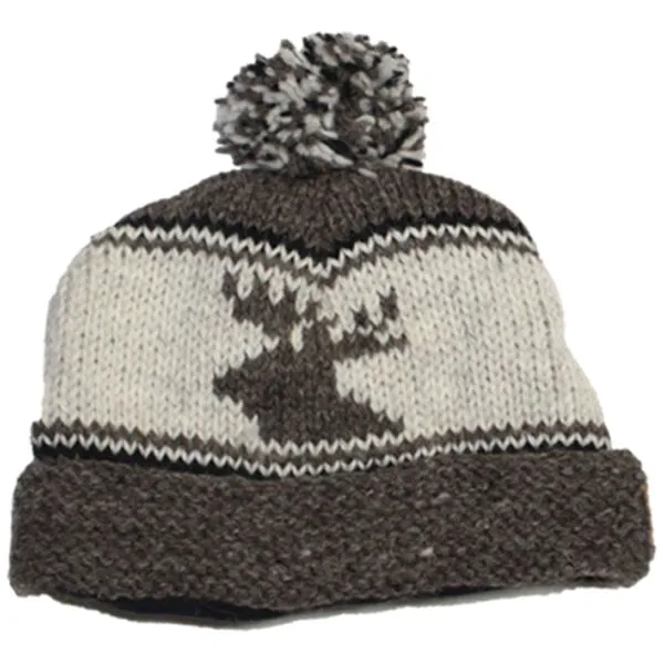 Roll Up tuque with POMPOM for Men and Women. 100% Wool with Fleece Lining. Handmade.