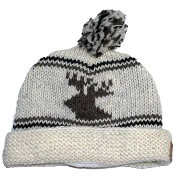 Roll Up tuque with POMPOM for Men and Women. 100% Wool with Fleece Lining. Handmade.