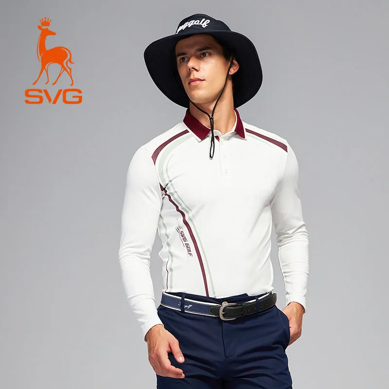 SVG Golf Men's Printed Long Sleeve Lapel Polo Shirt