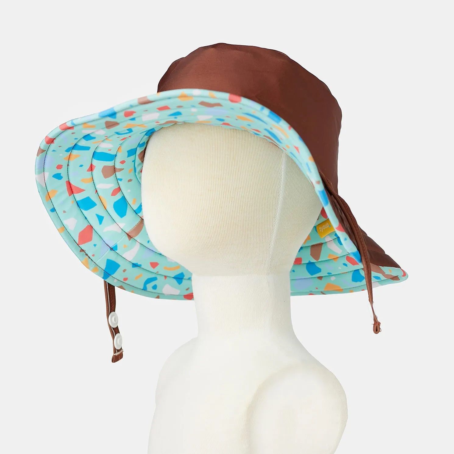 Tyoub Kids Wide Brim Bucket Hat Ocean Glass Green & Brown