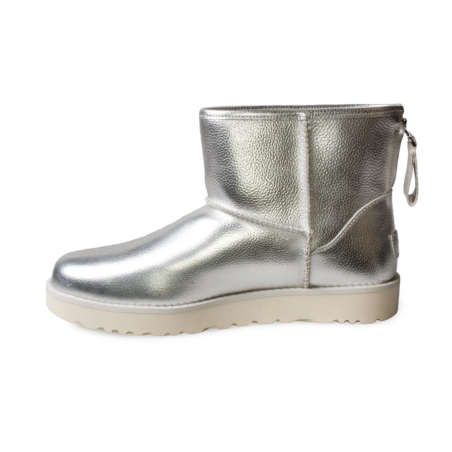 UGG Classic Mini Logo Zip Shine Silver Boots - Women's