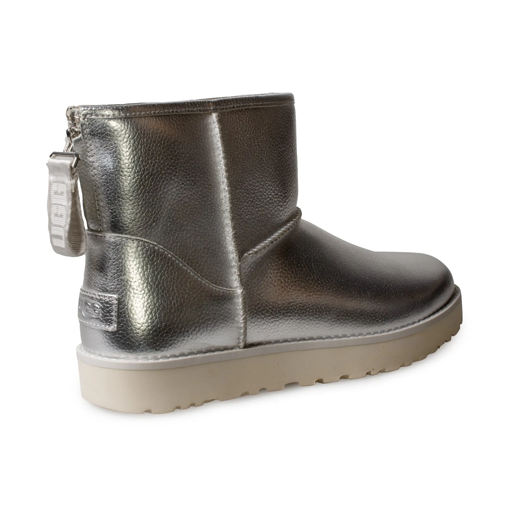 UGG Classic Mini Logo Zip Shine Silver Boots - Women's