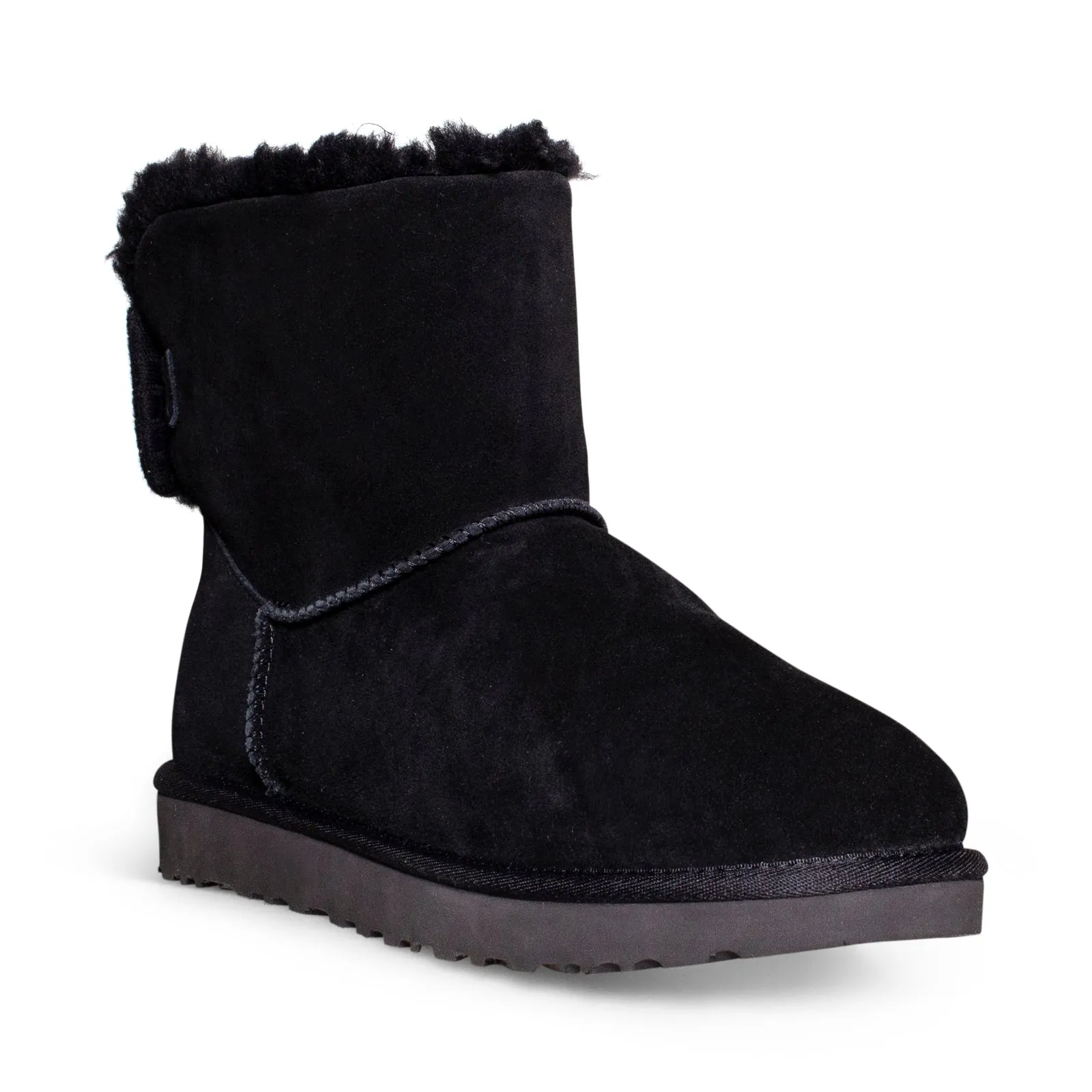 UGG Mini Bailey Ribbed Bow Black Boots - Women's