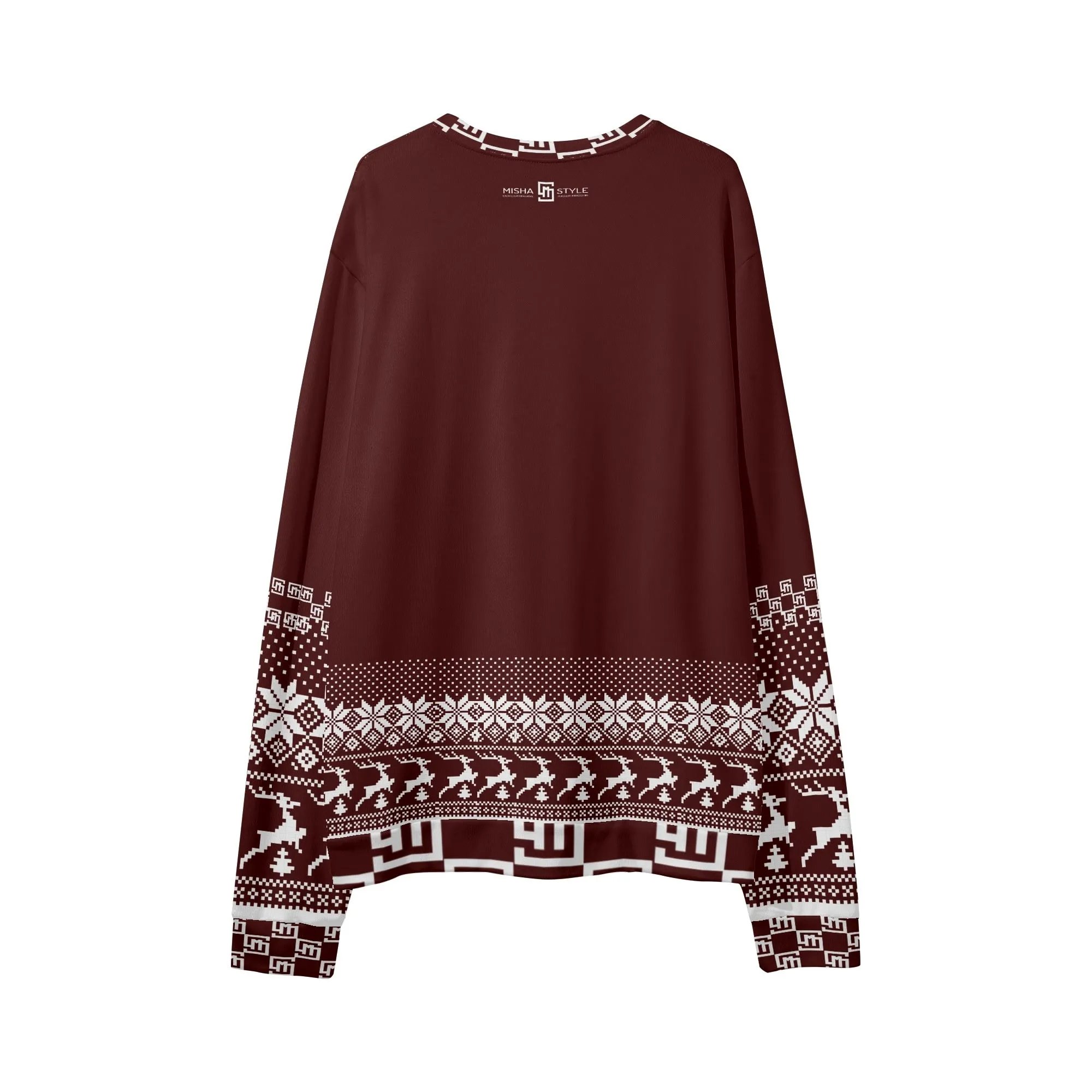 Unisex Christmas Loose Casual Red Brown Sweater