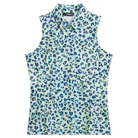 Womens Dena Sleeveless TX Jersey Print Polo Leopard Aruba Blue - SS24